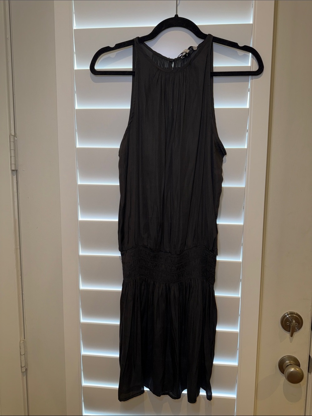 Women's Black Sleeveless Mini Dress with Smocked Waist